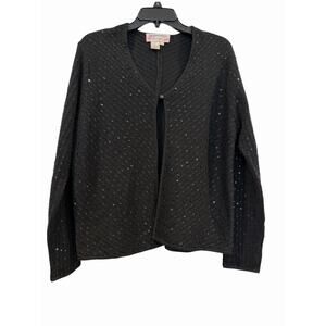 Adrianna Papell Black Sequin Open Front Wool Blend Cardigan Embellishments: M